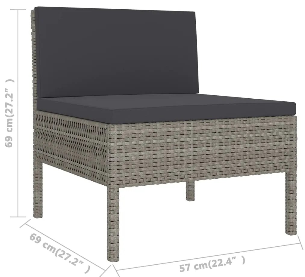 Set mobilier de gradina cu perne, 9 piese, gri, poliratan 5x mijloc + 3x colt + masa, 1