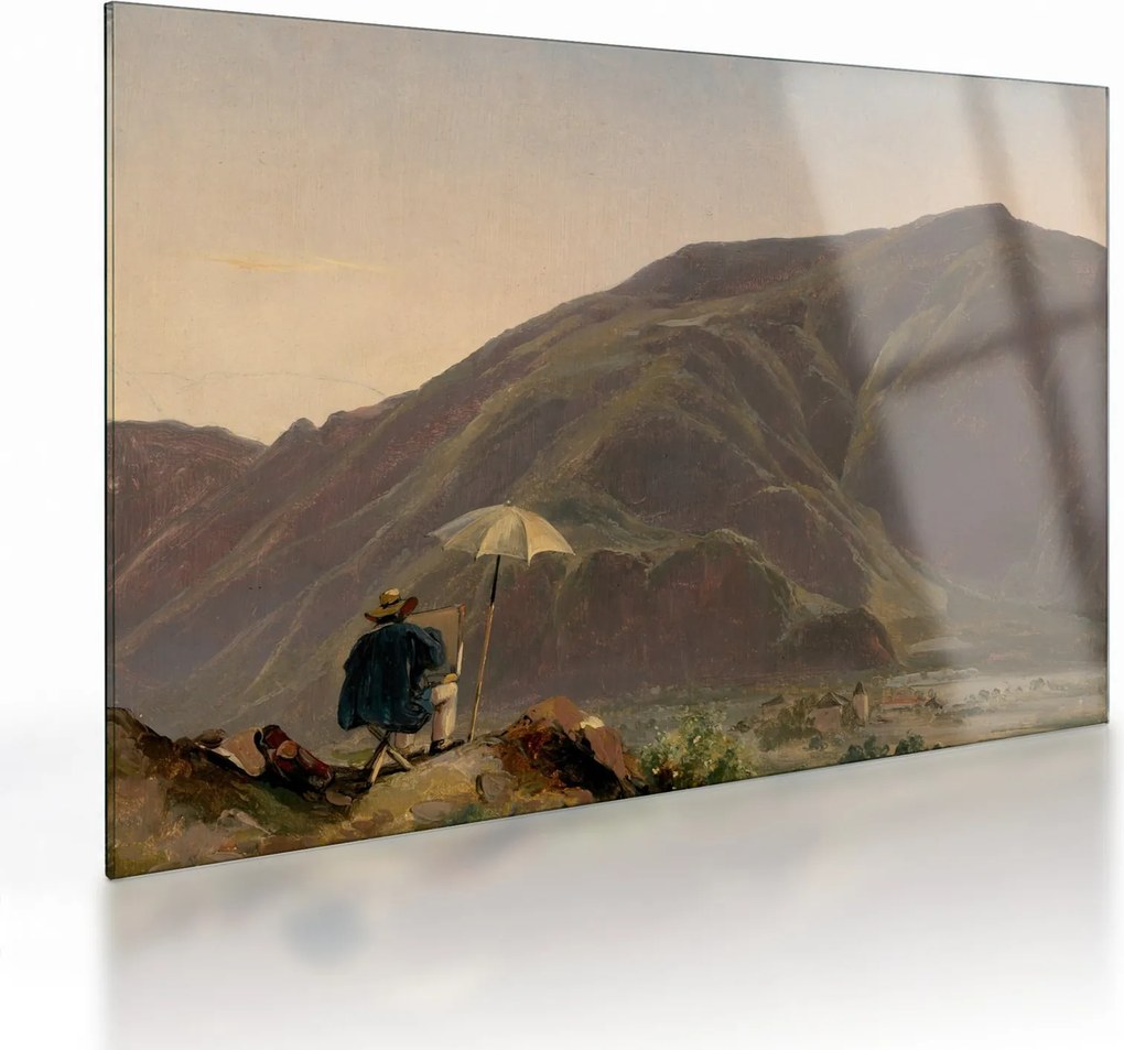 Tablou pe sticlă - Jules Coignet, View of Bozen with a Painter, reproducere (70x50 cm)