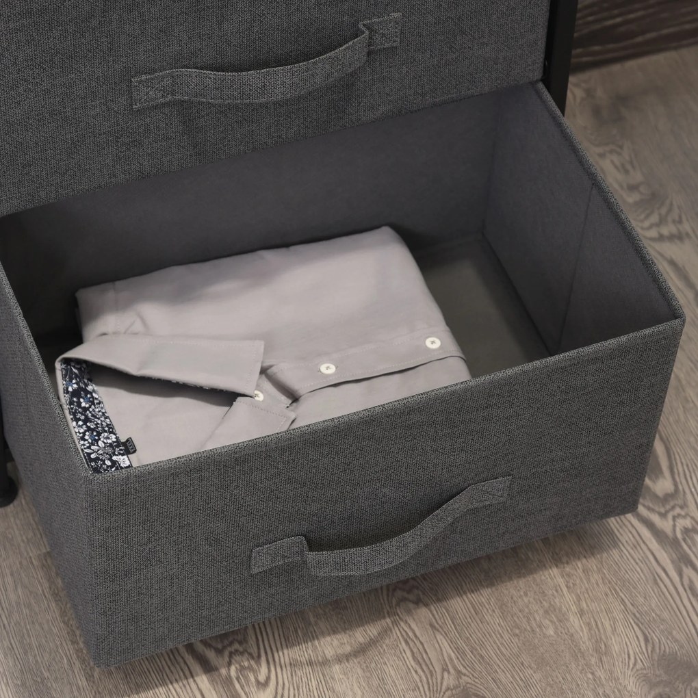 HOMCOM Comoda din Material Textil Mobila de Depozitare 4 sertare sifonier dim. 45L x 30l x 92H cm Cadru din metal gri | Aosom Romania