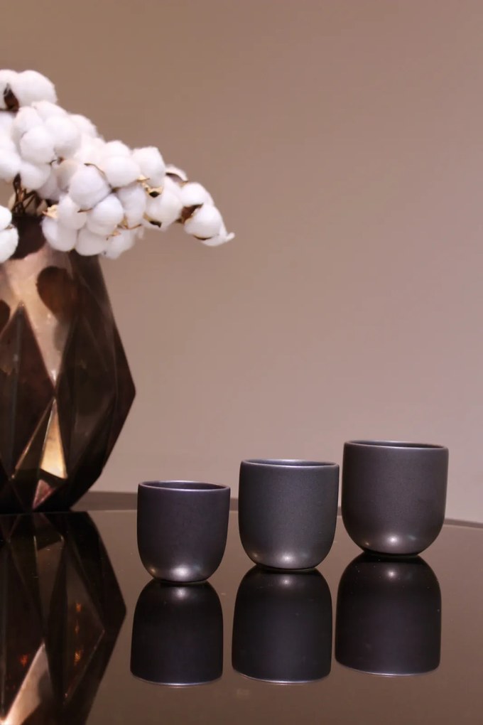 Set 90 Pahare Ceramica Vulcano (30x250ml, 30x150ml, 30x75ml) Negru Carbon Mat