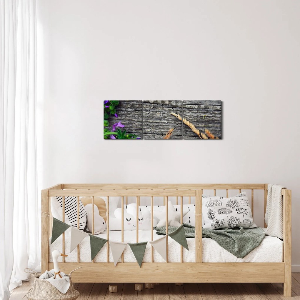 Tablou - flori de câmp (cu ceas) (90x30 cm)