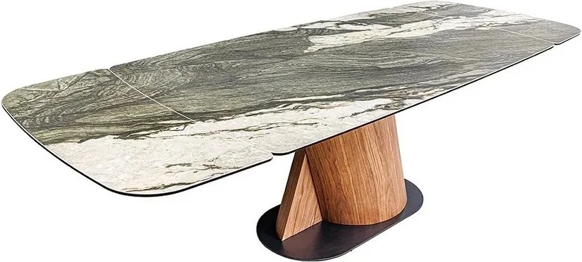 Masa extensibila ceramica gri taupe, furnir lemn de nuc ELEMENTS 180-260cm