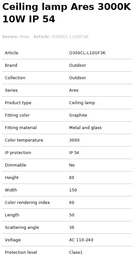 Plafoniera LED pentru iluminat exterior design modern IP54 Ares grafit