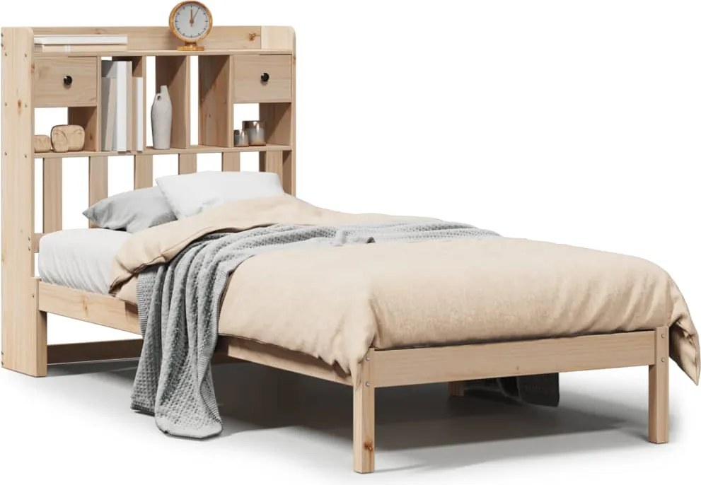 vidaXL Pat cu bibliotecă fără saltea, 75x190 cm, lemn masiv de pin