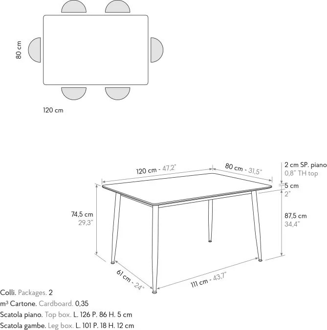 Masă fixă Ella 120 cm/ 80 cm