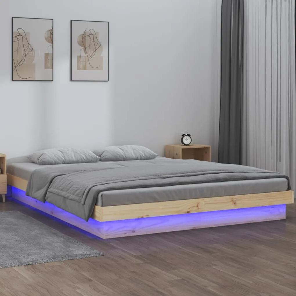 Cadru de pat small double 4ft cu led, 120x190 cm, lemn masiv