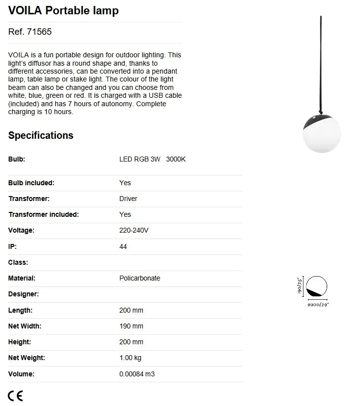 Lampa LED RGB portabila iluminat exterior decorativ IP44 VOILA