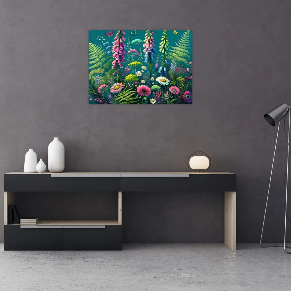 Tablou pe sticlă - Flori de câmp (70x50 cm)