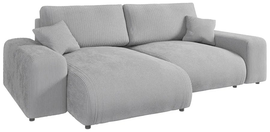 Colțar gri deschis cu tapițerie din catifea reiată (cu colț variabil) Justin – Ropez