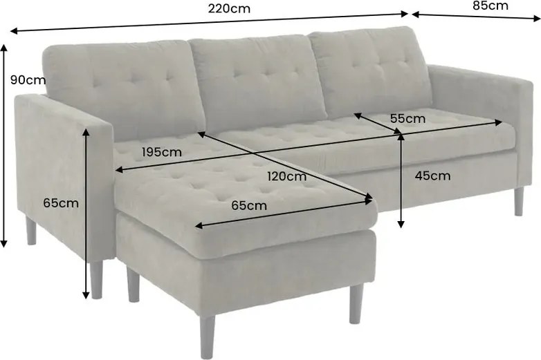 Coltar modern, Catifea raiata greige STOCKHOLM 220cm