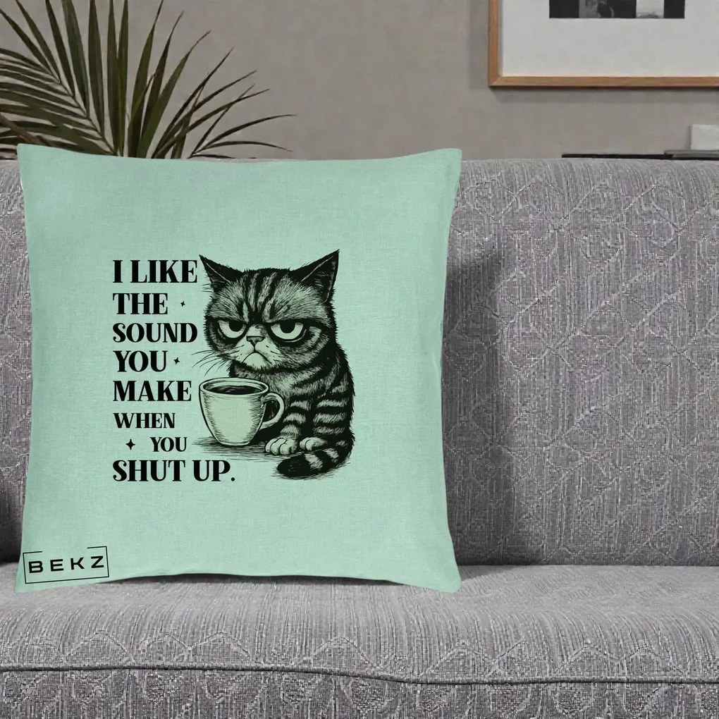 Perna Decorativa I Like the Sound You Make Pisica, 40x40 cm, Verde Menta, Husa Detasabila, Perna Inclusa, BEKZ®