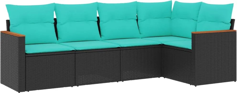 vidaXL Set canapele de grădină cu perne, 5 piese, negru, poliratan