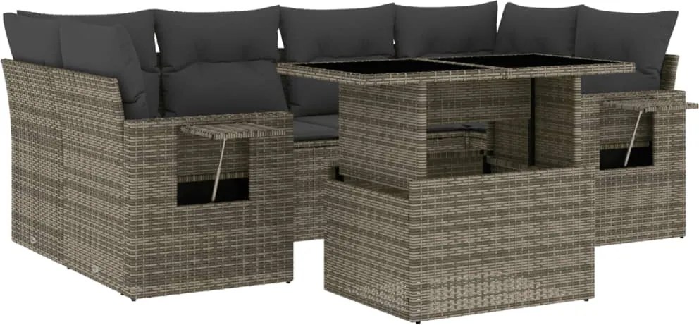 vidaXL Set canapele de grădină, 7 piese, cu perne, gri, poliratan