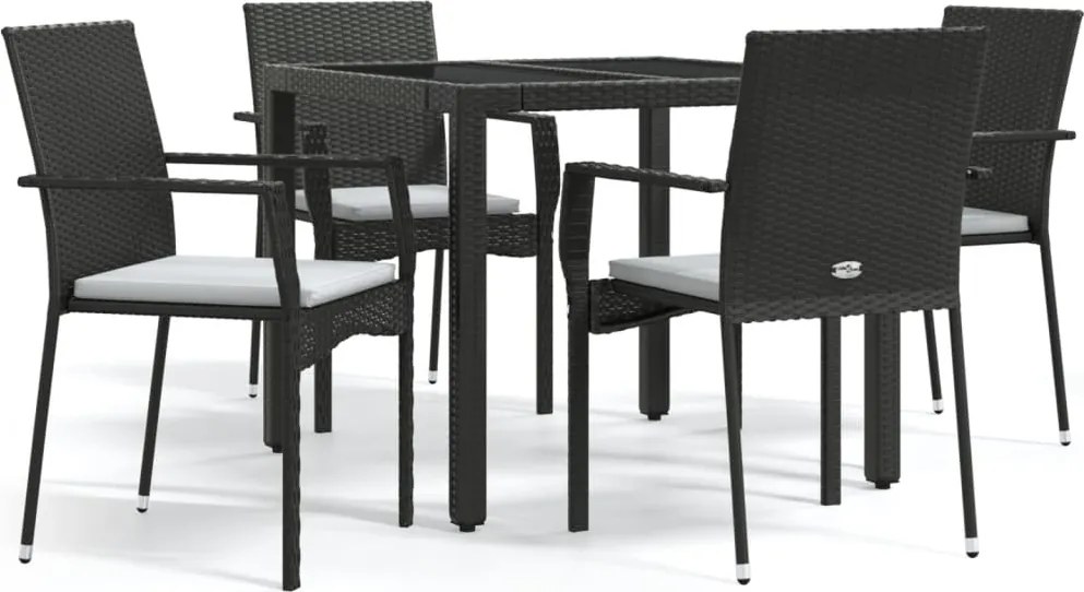 vidaXL Set mobilier de grădină cu perne, 5 piese, negru, poliratan