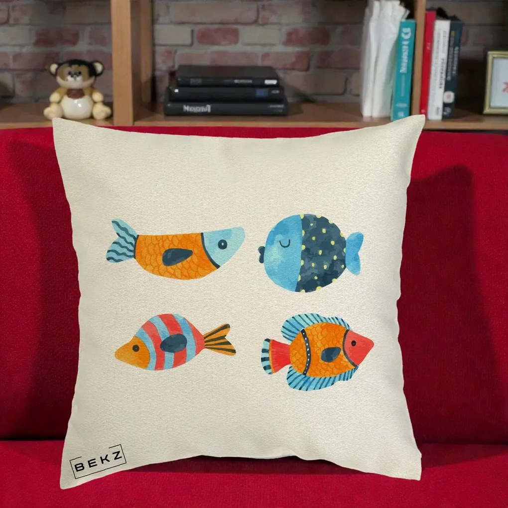 Perna Decorativa Pesti Acuarela, 40x40 cm, Ecru, Husa Detasabila, Perna Inclusa, BEKZ®