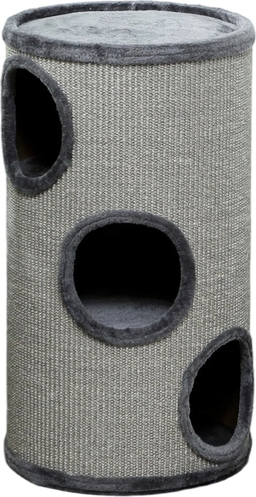 PawHut Cușcă pentru Pisici cu 3 Nivele, Zgârietoare din Sisal și Pluș, Ø38x70cm, Gri | Aosom Romania