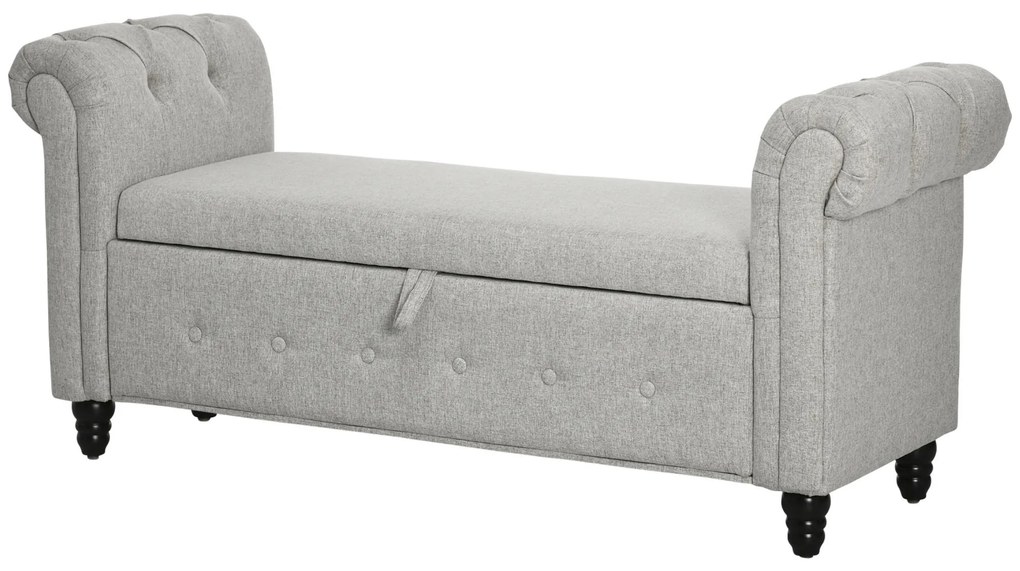 HOMCOM Banca cu depozitare, canapea cu două funcții în material textil aspect lin cu picioare de lemn 146,5 x 49 x 72 cm gri | Aosom Romania