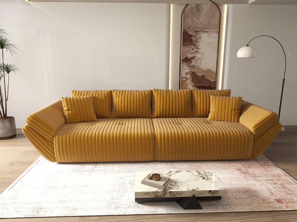 Canapea extensibilă dumonde cu ladă de depozitare si sezut confortabil din spuma high-density, Berlin Ambience Mustar 300x100 cm