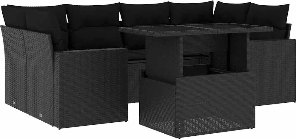 vidaXL Set canapele de grădină cu perne, 7 piese, negru, poliratan