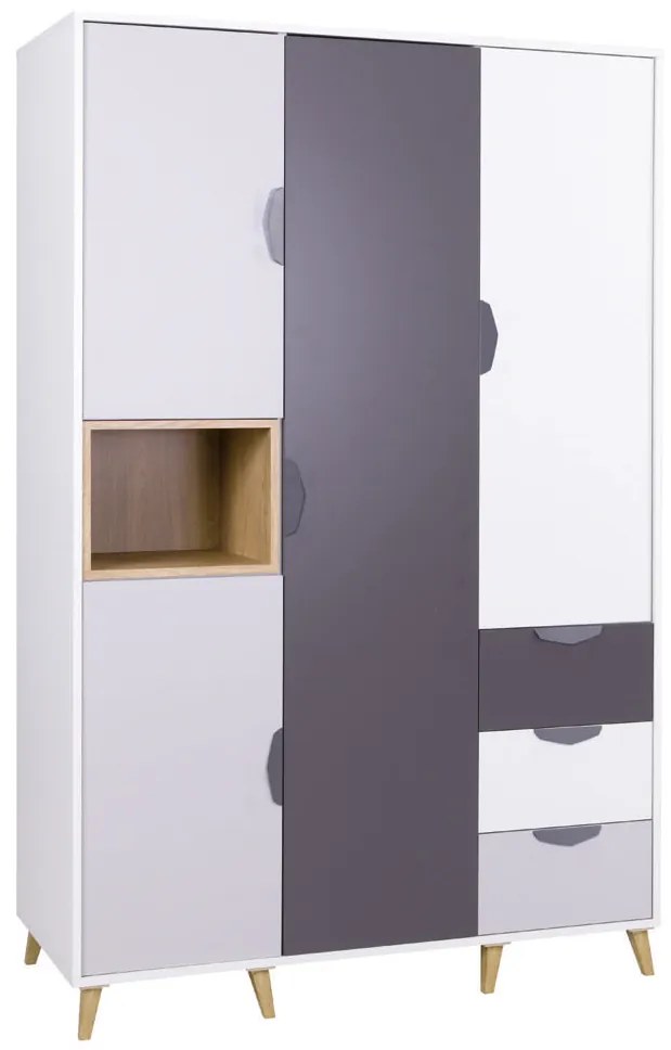 Dulap cu rafturi Juna 1 (alb + grafit + gri + stejar lefkas). 1087397