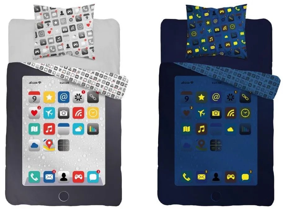 Lenjerie de pat fosforescenta Culoare gri, MOBILE APP