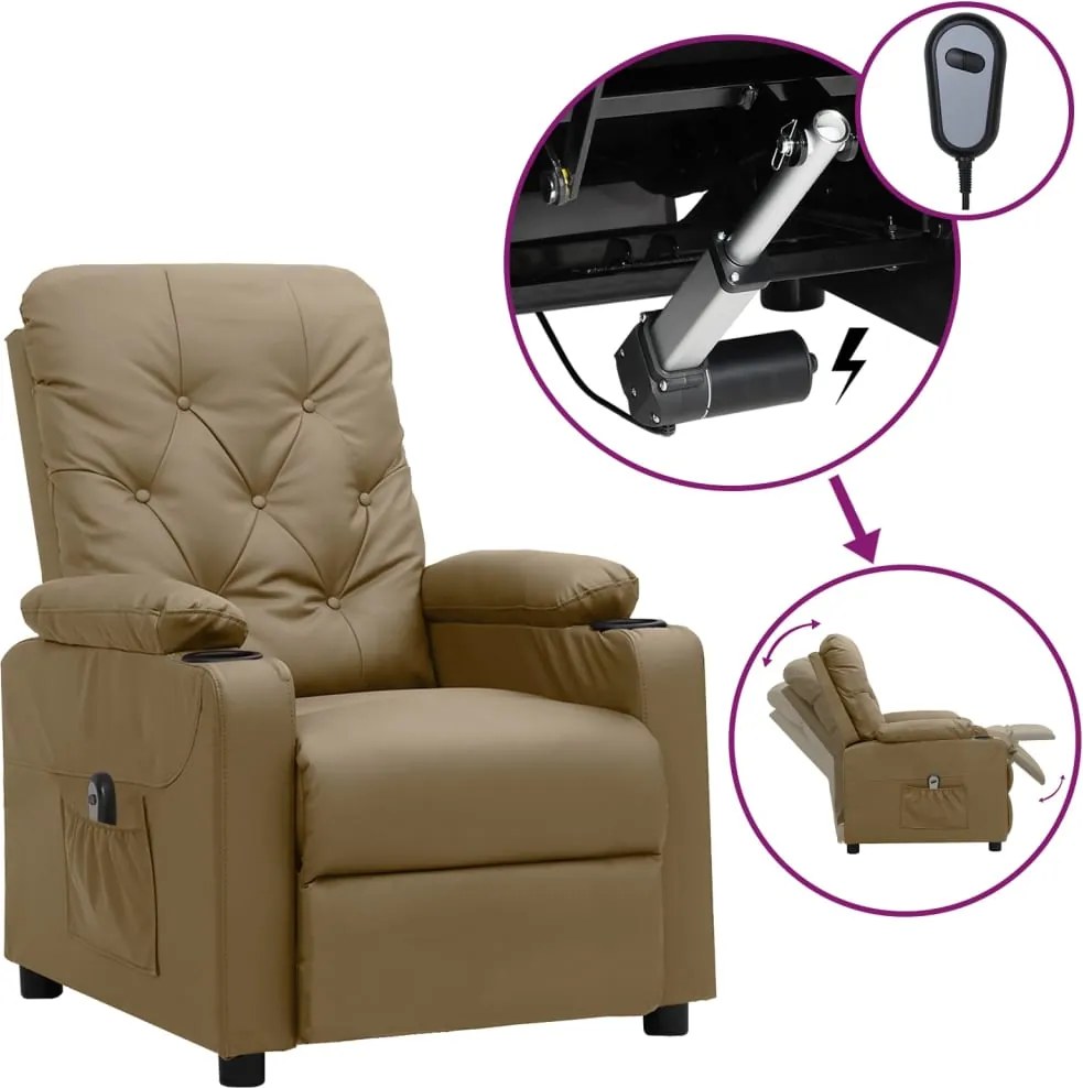 vidaXL Fotoliu rabatabil electric, cappuccino, piele ecologică