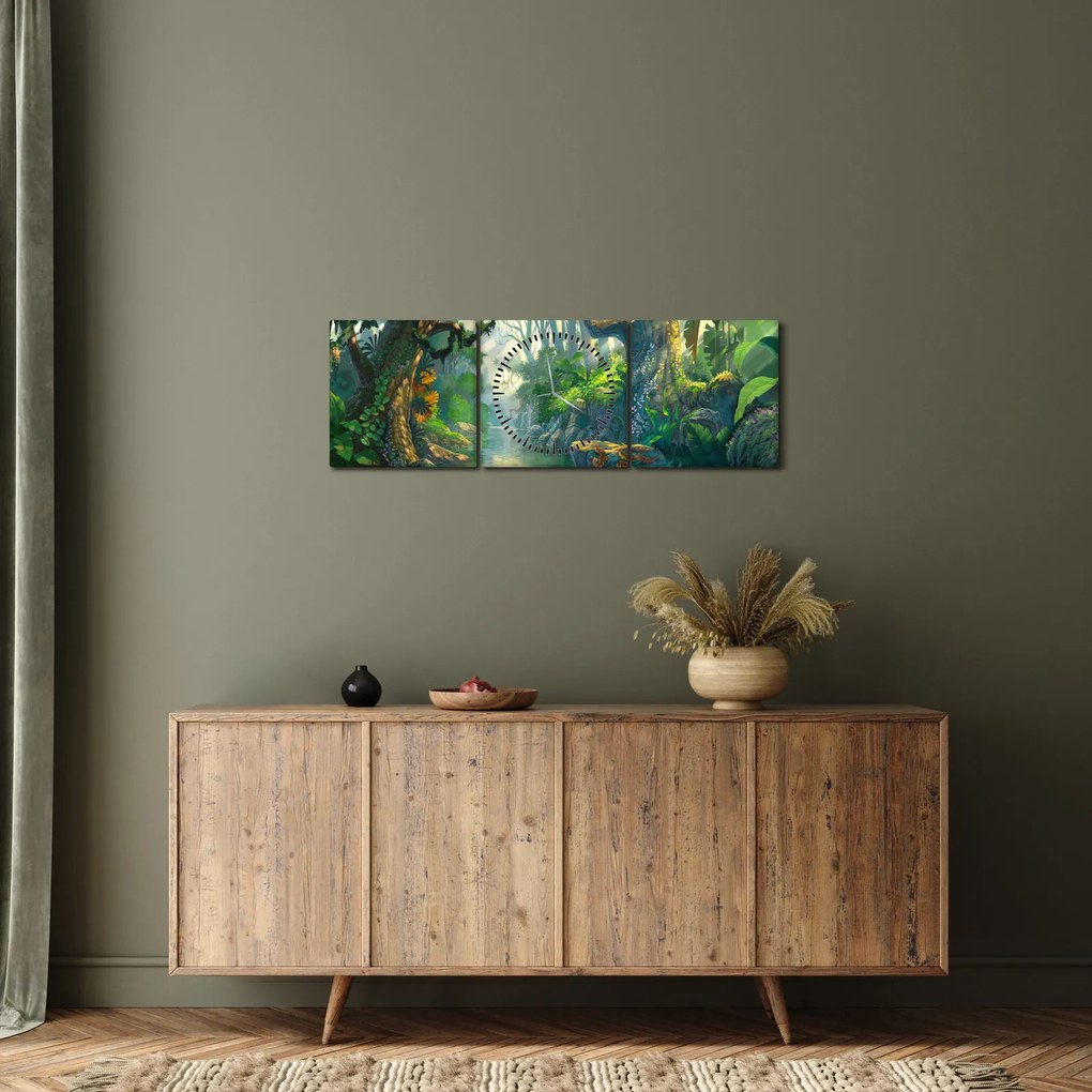 Tablou - Ilustrare pădure tropicală (cu ceas) (90x30 cm)