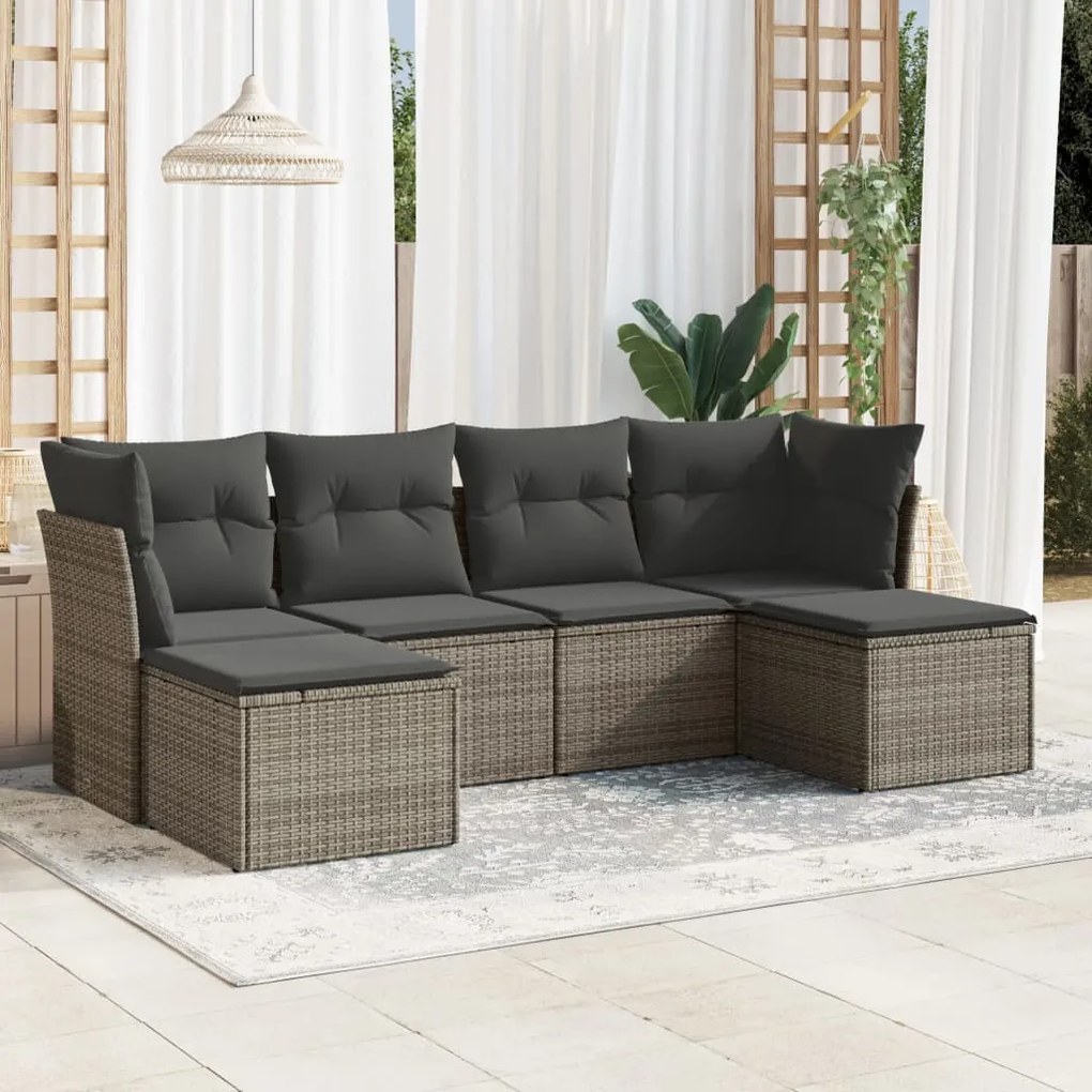 3249849 vidaXL Set mobilier grădină cu perne, 6 piese, gri, poliratan