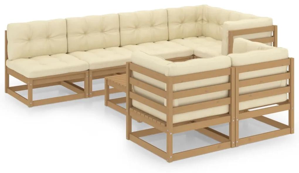 Set mobilier de gradina cu perne, 8 piese, lemn masiv pin maro miere, 1, Da