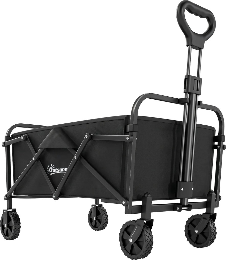 Outsunny Cărucior de grădină pliabil cu roți mâner reglabil sarcină 68 kg pentru camping cumpărături 81x45x89 cm Negru | Aosom Romania