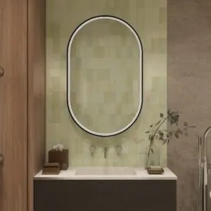 Oglindă de baie LED Elit’s Premium cu dezaburire – 50 × 90 cm, ramă neagră