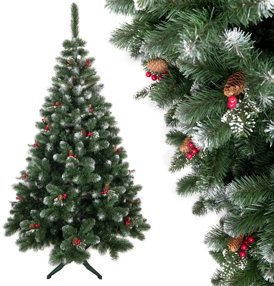 Brad de Crăciun de lux de brad decorat cu rowan și conuri de pin 220 cm