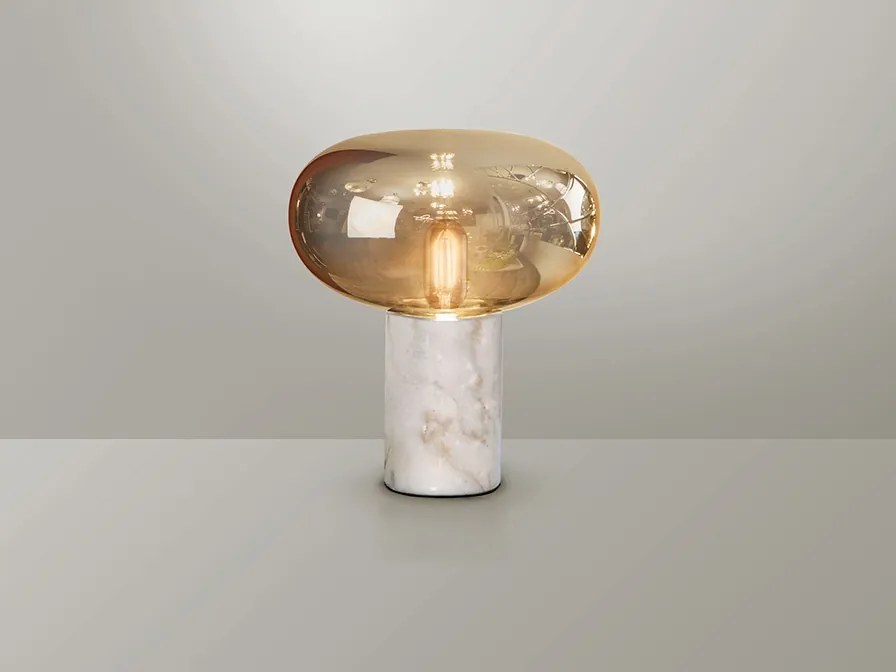Veioza / Lampa de masa design elegant Fungi alb/ chihlimbar