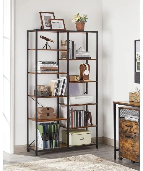 Biblioteca Cu 5 Niveluri, Maro Rustic Si Negru, 100 Cm