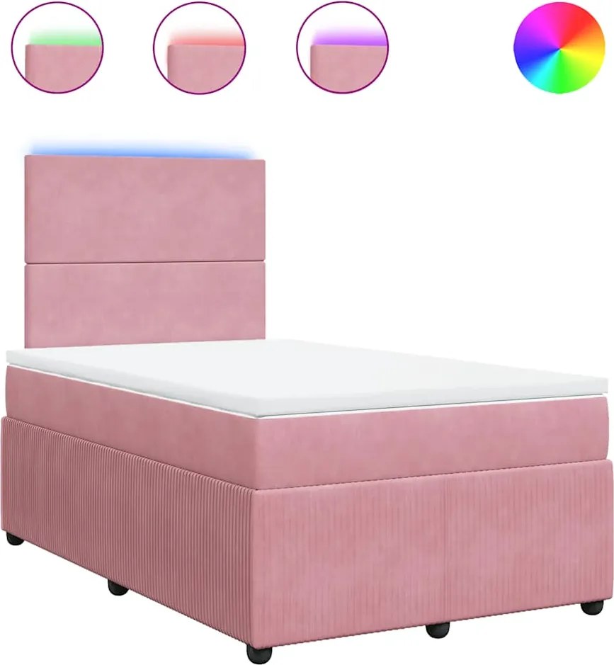 vidaXL Pat box spring cu saltea, roz, 120x200 cm, catifea