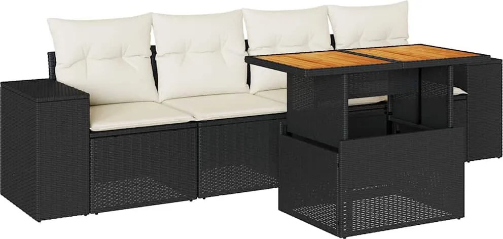 vidaXL Set mobilier de grădină cu perne, 5 piese, negru, poliratan