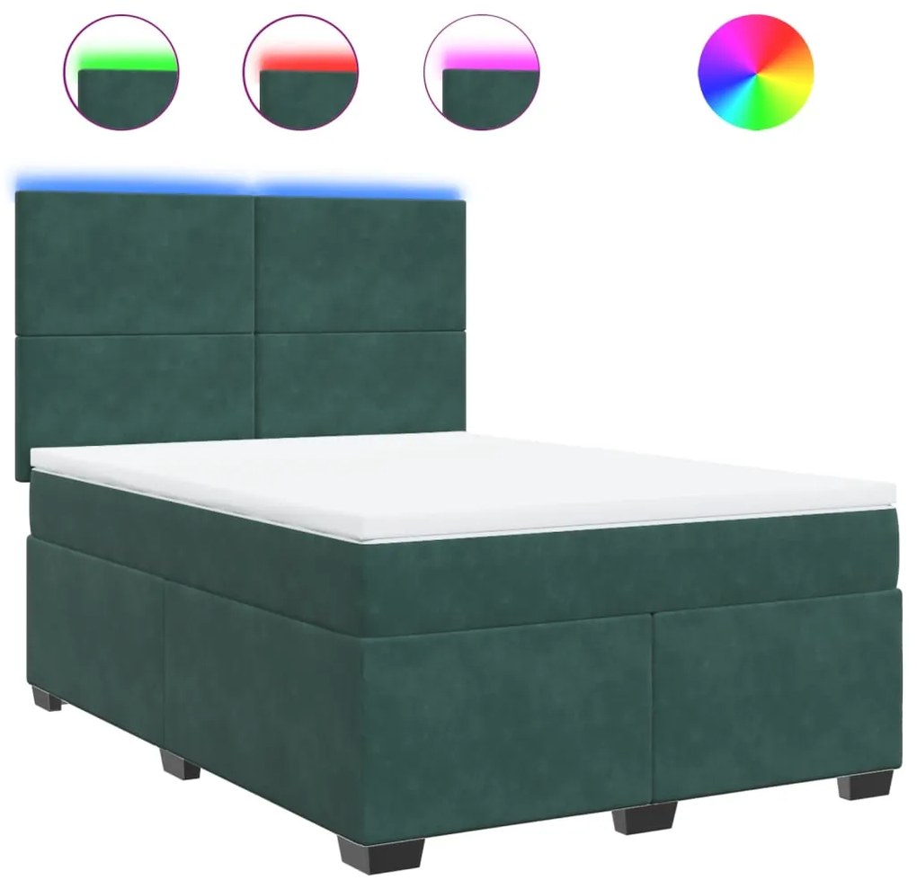 3293203 vidaXL Pat box spring cu saltea, verde închis, 140x190 cm, catifea