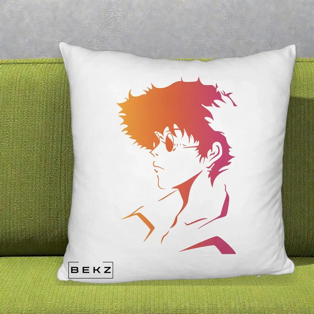 Perna Decorativa Cowboy Bebop Spike Silueta Gradient, 40x40 cm, Alb Pufos, Husa Detasabila, Perna Inclusa, BEKZ®