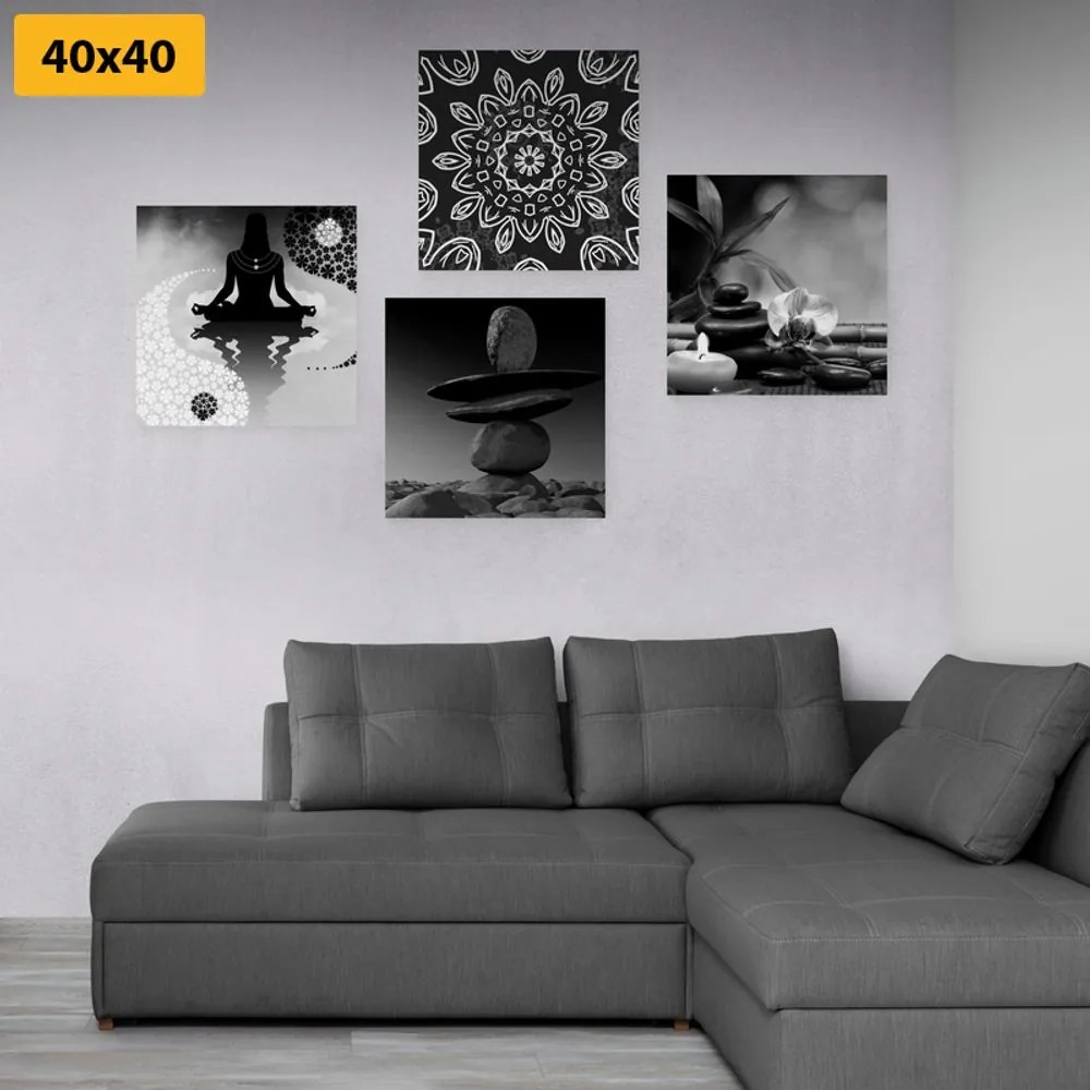 Set tablouri armonie Feng Shui în design alb-negru