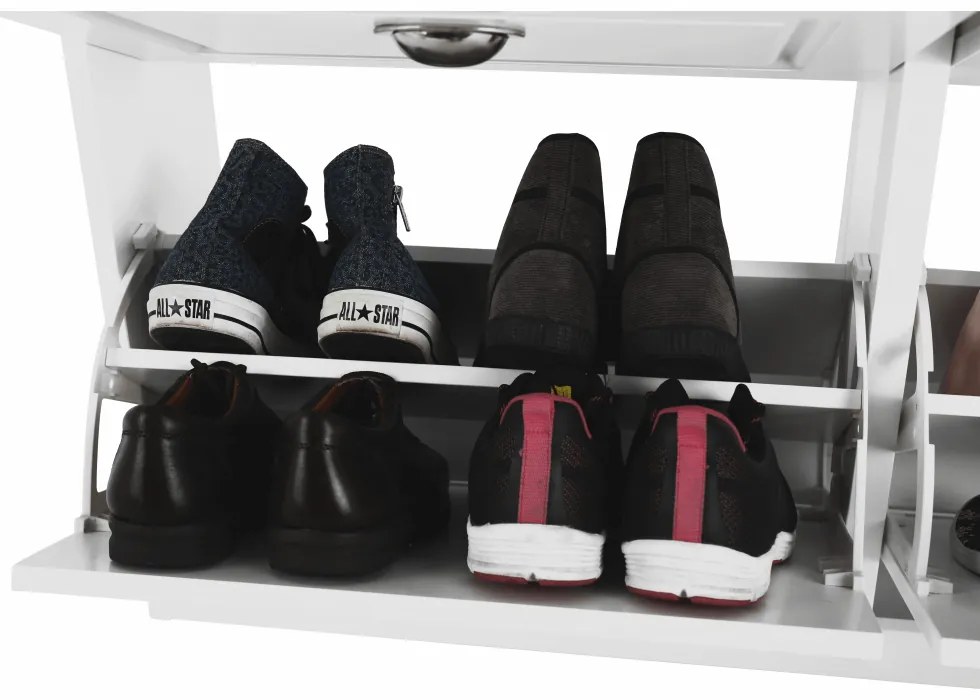 Pantofar mdf pal alb , 4 compartimente , suporturi inclinabile duble , Bortis Impex alb, 105 cm, 24 cm, 82.5 cm