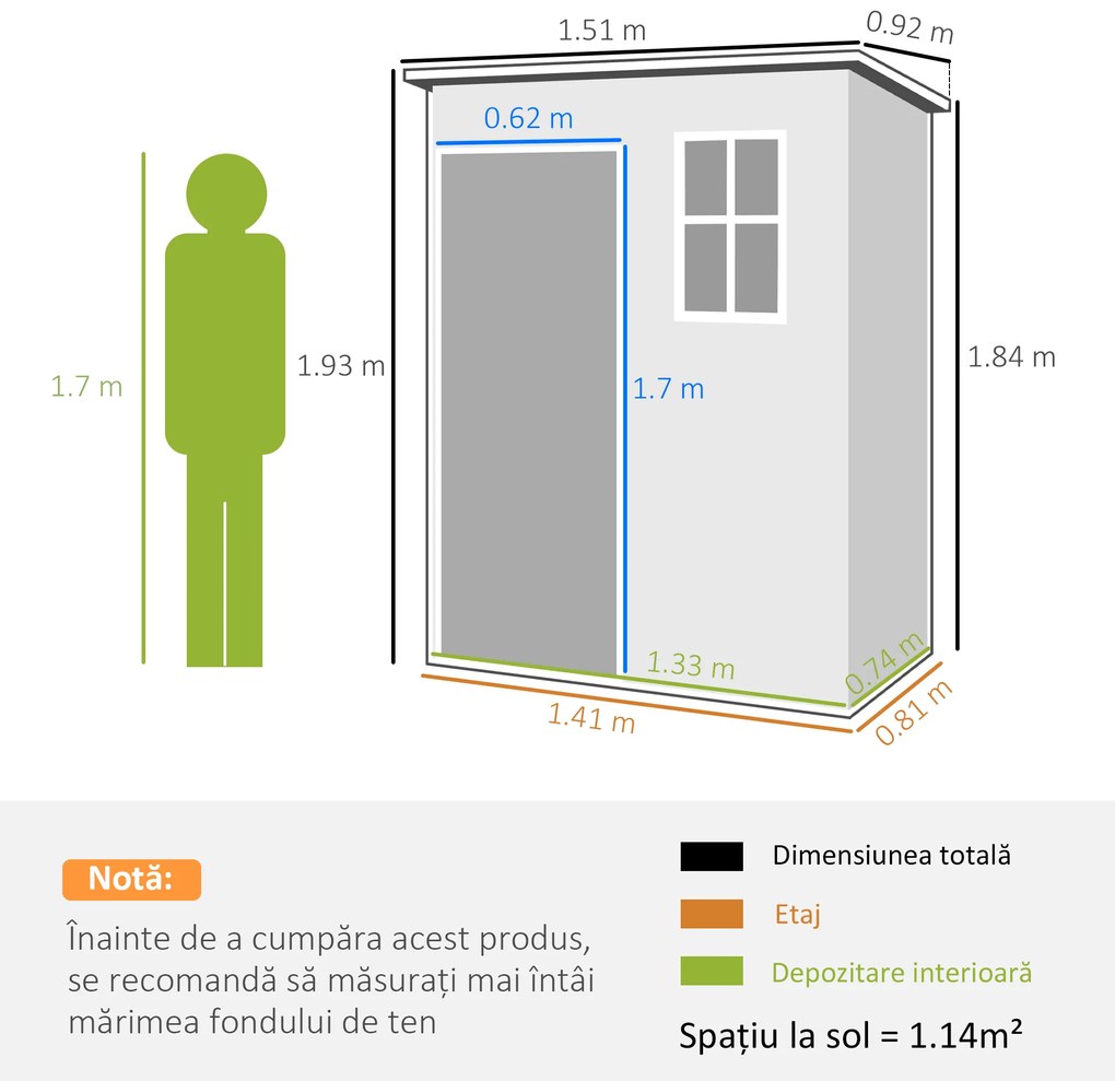 Outsunny Magazie pentru Gradina, Fereastra si Ventilatie, Gri