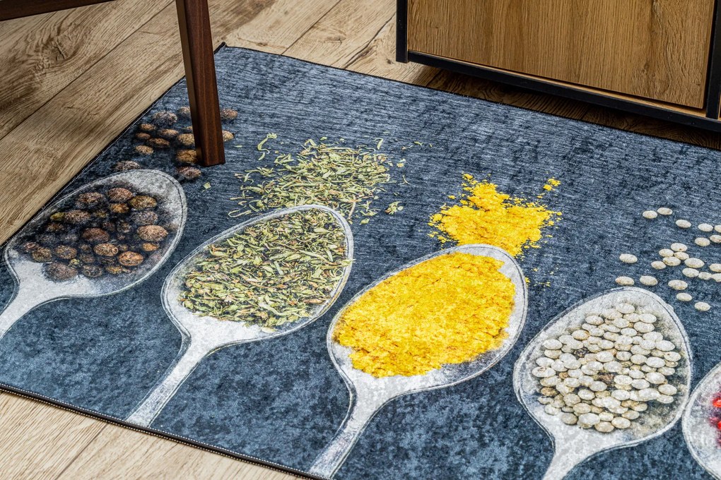 ANDRE 42760 covor lavabil linguri, condimente bucatarie, anti-alunecare - gri / verde