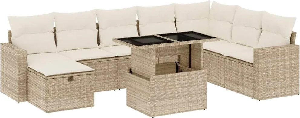 vidaXL Set canapele de grădină, 9 piese, cu perne, bej, poliratan
