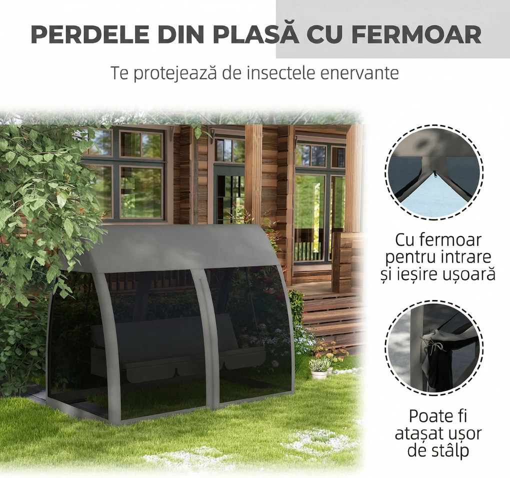Outsunny Balansoar de Grădină 2-în-1 Convertibil în Pat cu Perne, Balansoar cu Husă și Plasă de Țânțari cu Fermoar, 240x140x197 cm, Gri | Aosom Romania