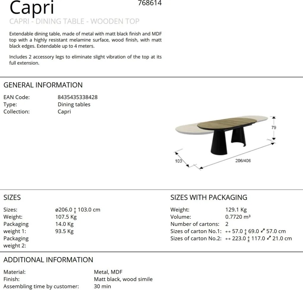 Masa dining extensibila design lux Capri