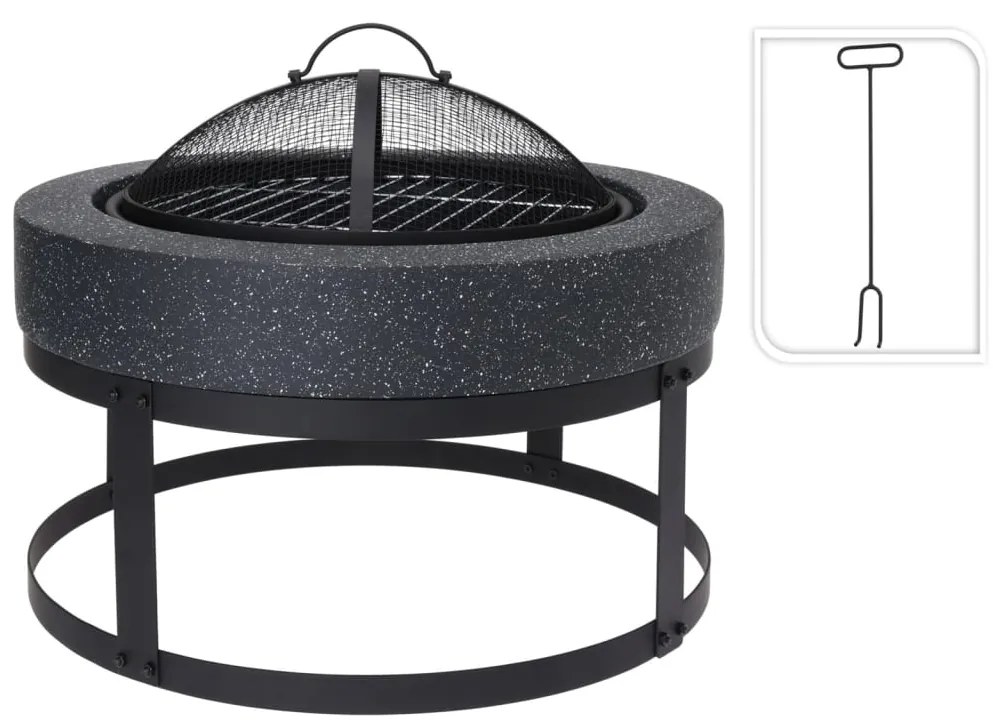 445893 ProGarden Bol de foc cu grătar, rotund, 50,5x50,5x37 cm, negru