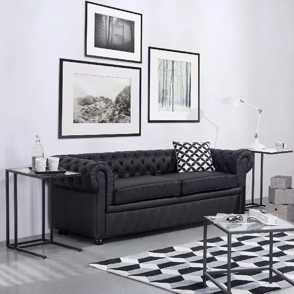 CANAPEA LUX CHESTERFIELD, 218X100X67 CM, PIELE ECOLOGICA, CULOARE NEGRU, SEZUT SPUMA, CADRU LEMN