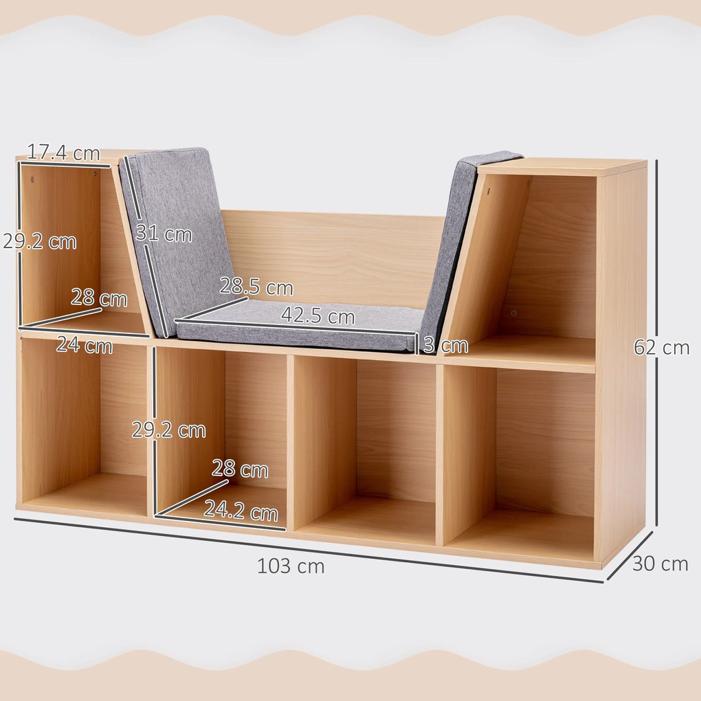HOMCOM 2 în 1 Raft pentru copii Raft + Scaun inclus Pernă 103 cm × 30 cm × 62 cm Alb + Gri | Aosom Romania