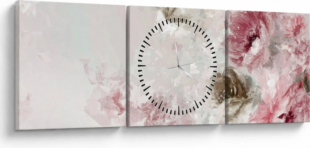 Tablou - Pictura flori roz (cu ceas) (90x30 cm)