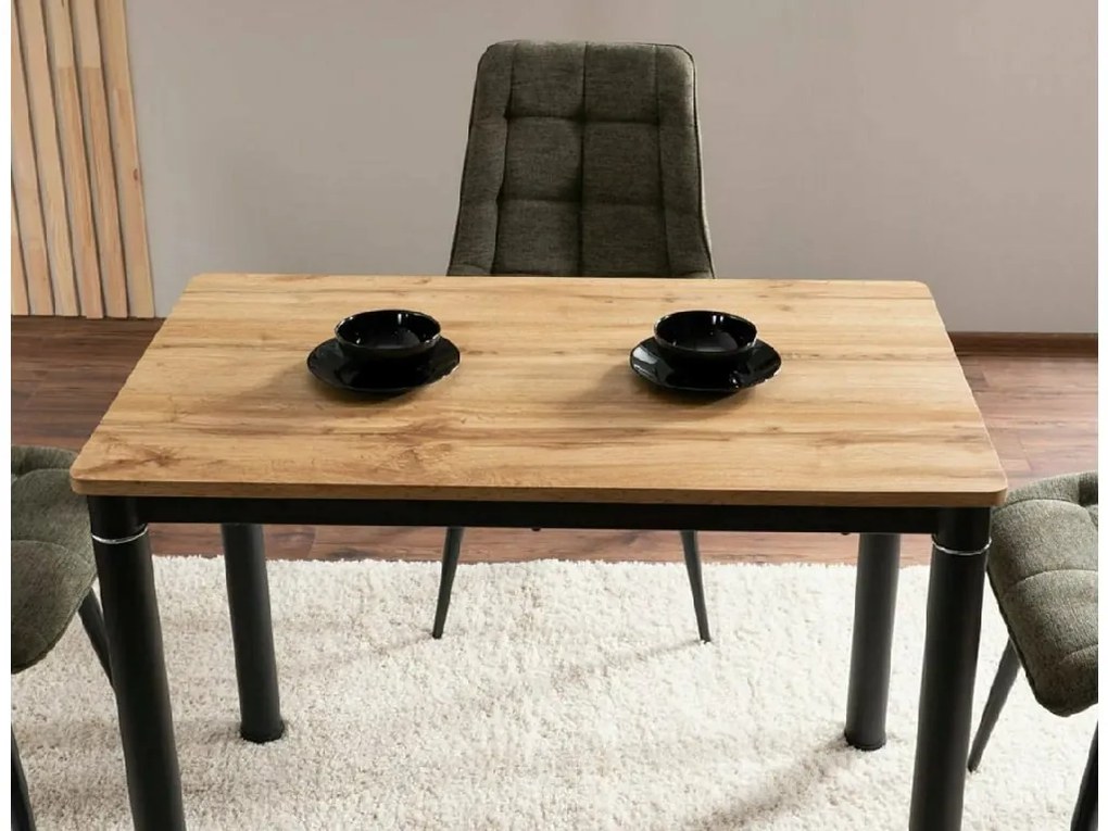 Masa de dining neagra DAMAR 100x60 cm, decor stejar artisan